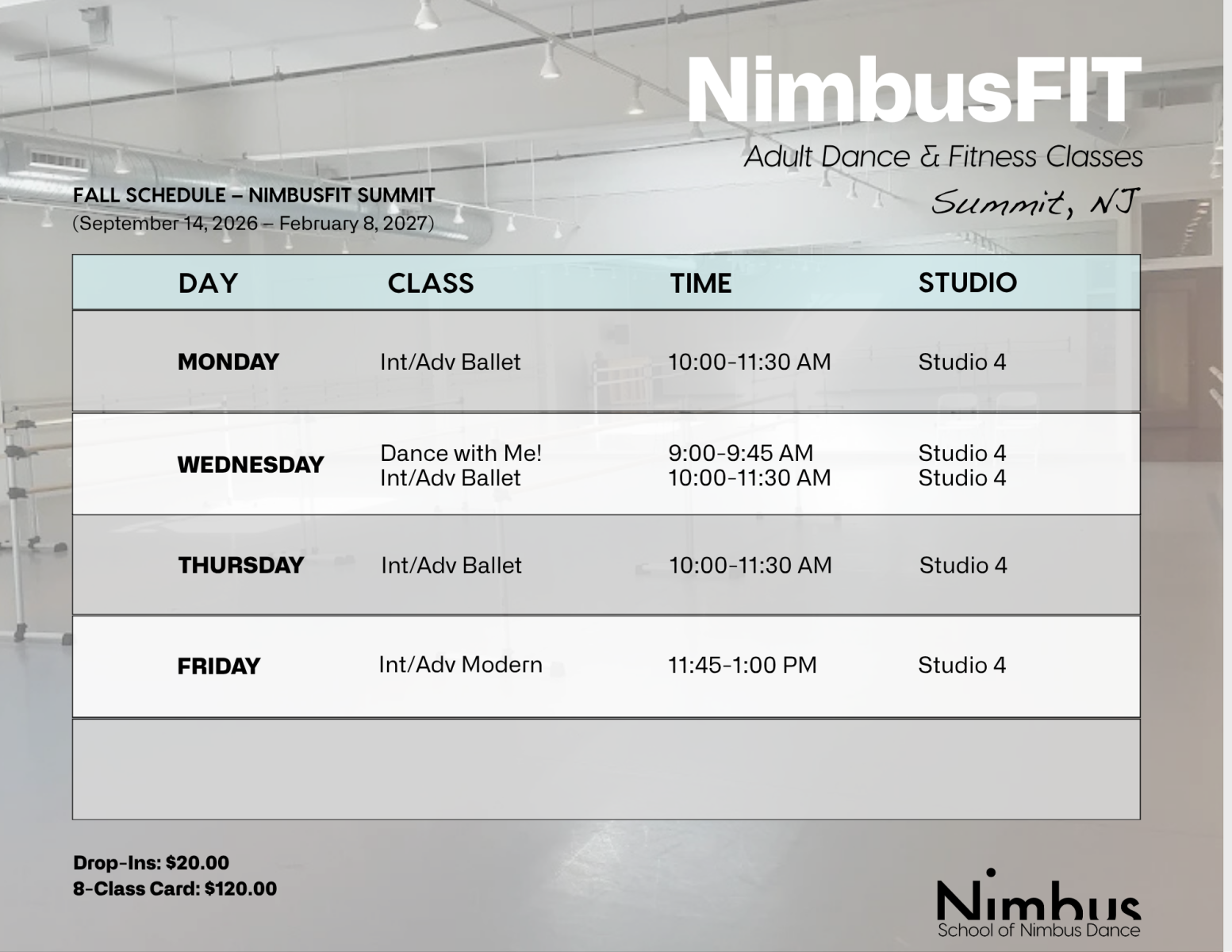 Adult Open Class at Nimbus: Int/Adv Ballet with Melissa Villacres